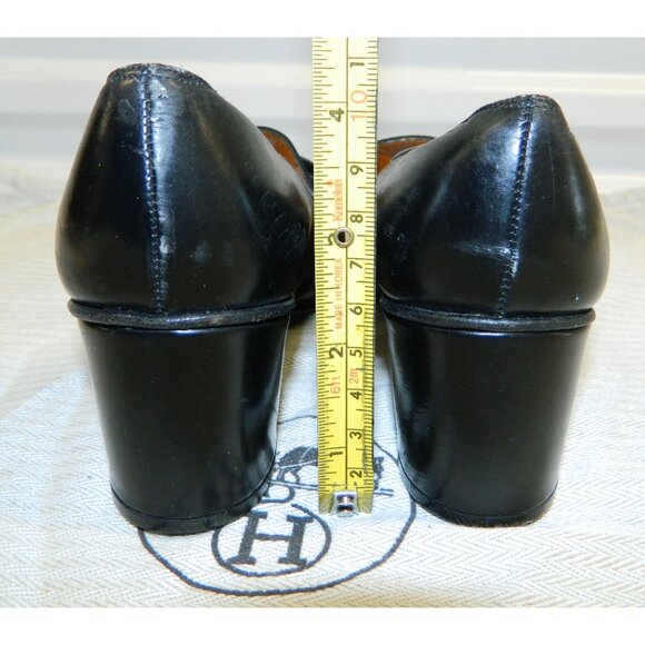 Hermès Paris Vintage Black Leather & Suede Block Heel Loafers Gold "H" Hardware - Picture 3 of 16